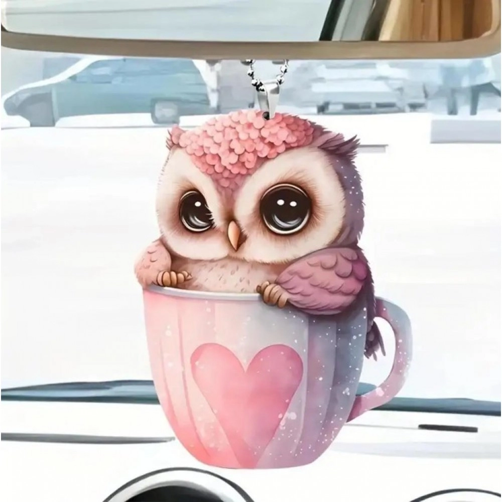 Car Bird Pendant Durable 2D Acrylic Cute Auto Charm owl Pink Cute Bird Love Cup Flat Pattern Vehicle Interior Accessories