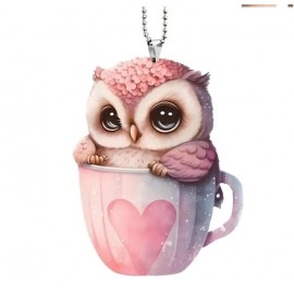 Car Bird Pendant Durable 2D Acrylic Cute Auto Charm owl Pink Cute Bird Love Cup Flat Pattern Vehicle Interior Accessories