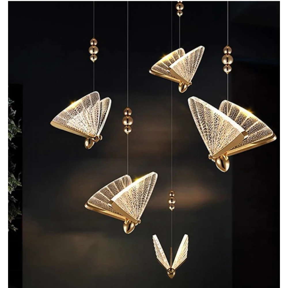 Indoor Gold LED Chandelier Lamp Pendant Light for Dinning Room Kitchen Nordic Butterfly Hanging Lighting for Bedroom Living Room